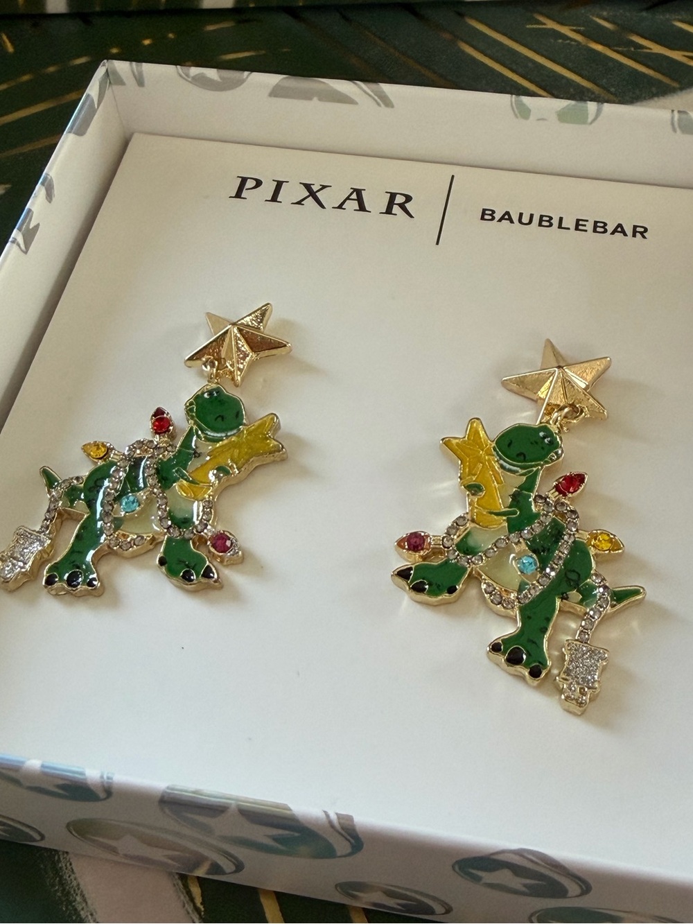 BaubleBar Disney Pixar Rex Christmas Lights Earrings NIB